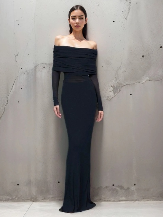 Commense Dresses & Skirts - Semi Sheer New with Tags Off-Shoulder Long Sleeve Black Evening Dress Size Large